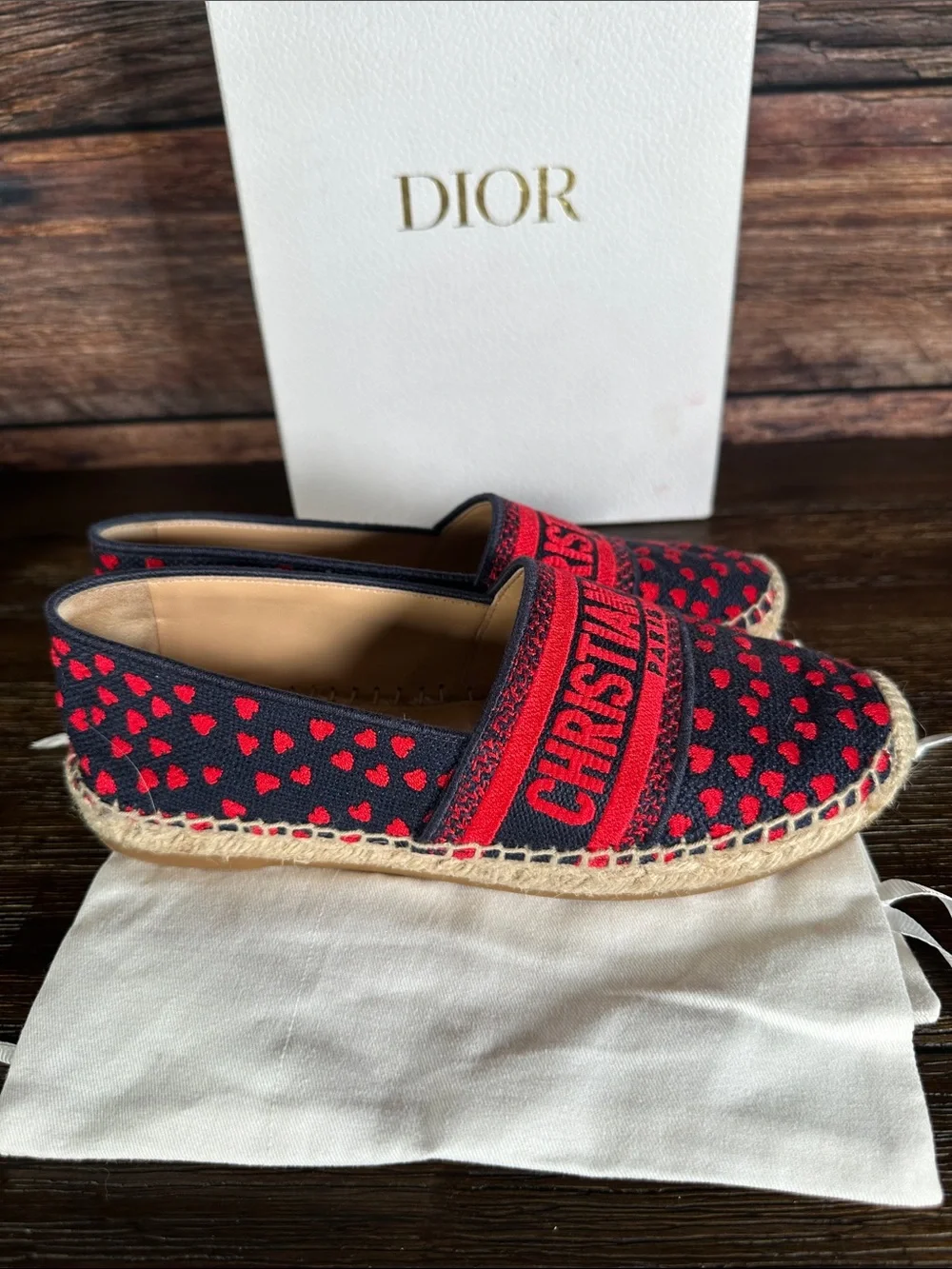 Dior Granville Navy Canvas Espadrilles with Red Heart Motif